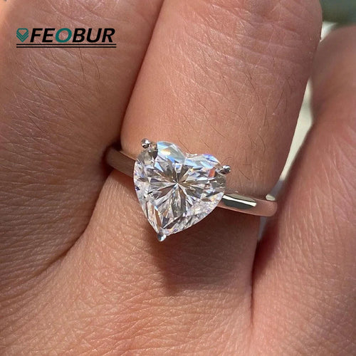 1/2/4CT Heart Cut Moissanite Engagement Ring with Certificate 925 Sterling Silver