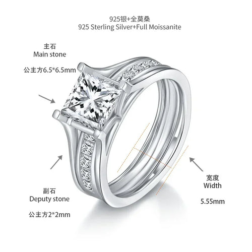 LinkerLove Princess Cut 1.5ct Moissanite Engagement Ring S925 Silver for Women