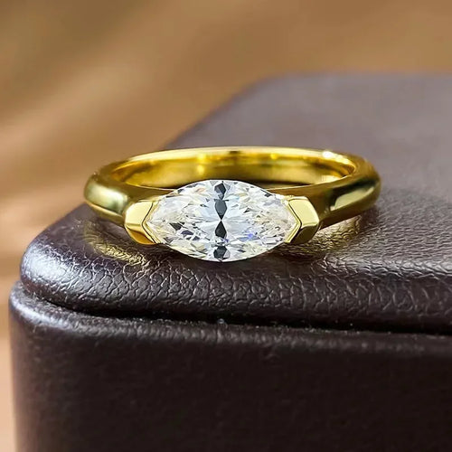 14K Gold Marquise Moissanite Diamond Ring Sterling Silver Party Wedding Band