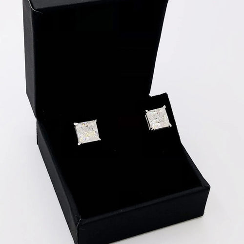 Princess Cut Moissanite VVS D Stud Earrings 925 Sterling Silver
