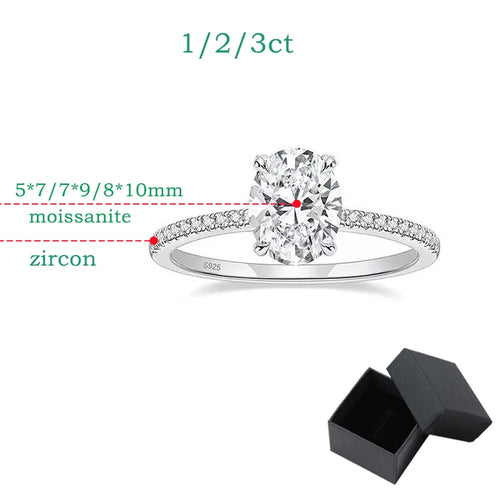 2CT 3CT Color Moissanite oval Rings for Women Lab Diamond Wedding Promise Band