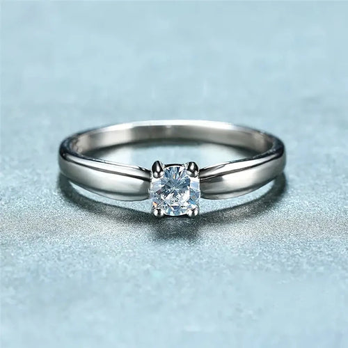 Huitan Single Round Cubic Zircon Rings for Women Engagement Wedding Band