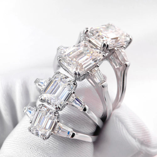 1-4 Carat Emerald Cut Moissanite Rings for Women
