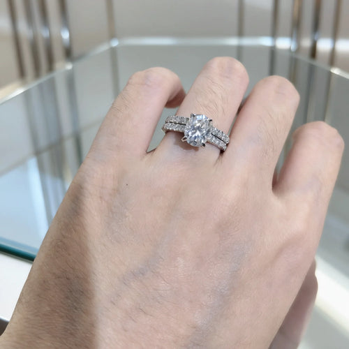 Newshe Moissanite Bridal Rings Set for Women Radiant cut