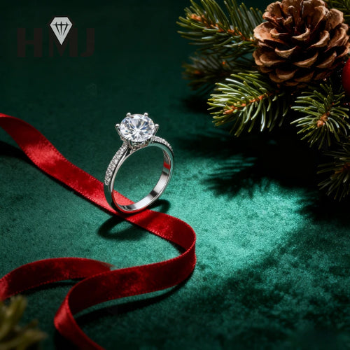 Moissanite Wedding Ring Round Brilliant Cut 925 Silver Engagement Ring Sparkling Bridal Jewelry for Women Christmas and Easter