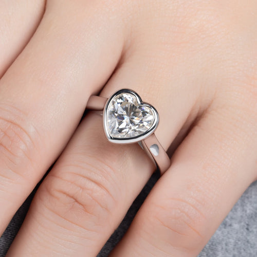 3ct Heart Cut D Color Moissanite Engagement Bezel Ring