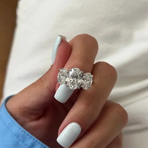 3-Stone Oval Cut Diamond Wedding Ring for Women 925 Silver Fine Jewelry