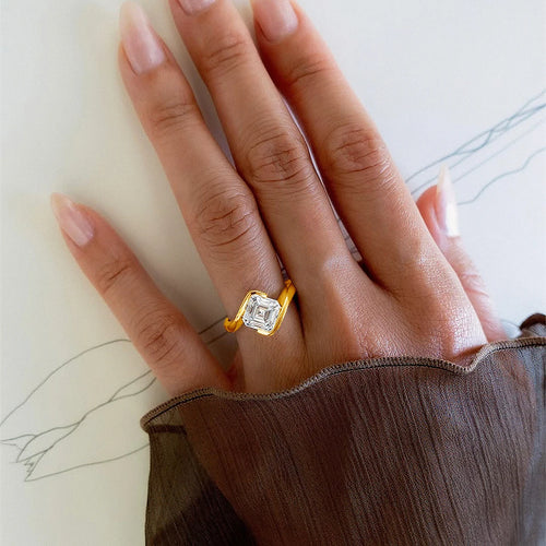 2ct Asscher Cut Moissanite ring 18k Gold plated for Women Asscher Cut