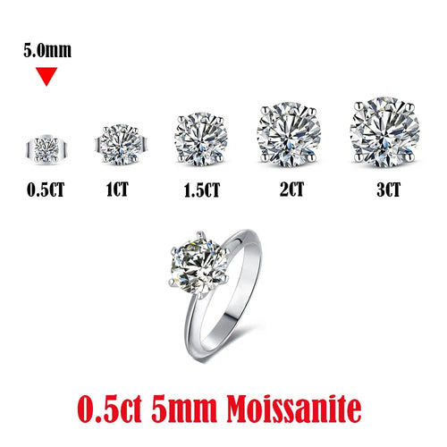 Sterling Silver 0.5-3 Carat 8.0mm D Color Moissanite Ring Round For Women
