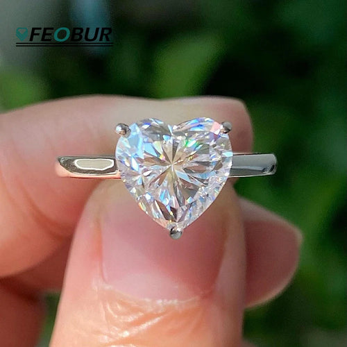 1/2/4CT Heart Cut Moissanite Engagement Ring with Certificate 925 Sterling Silver