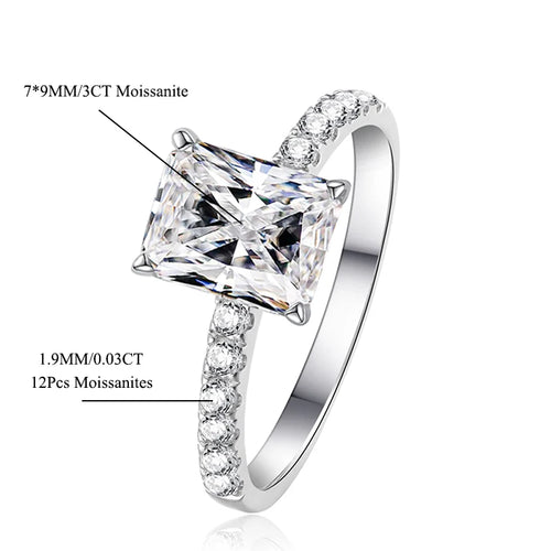 3ct D Color Radiant Cut Moissanite Engagement Ring for Women