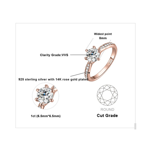 0.5ct 1ct 1.5ct 2ct 3ct Round S925 Sterling Silver Wedding Engagement Ring