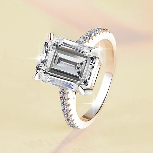 Emerald Cut PT950 Platinum 5CT Moissanite Ring Women's Luxury