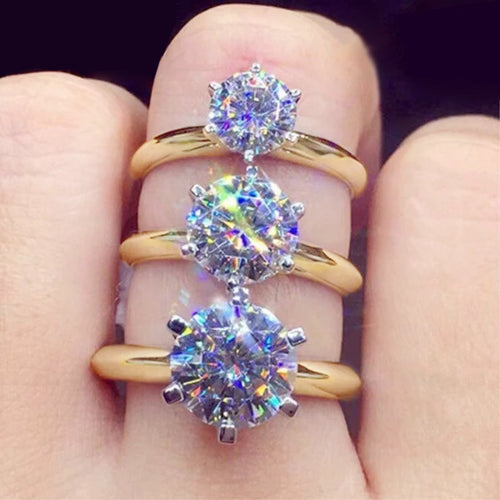 3ct Diamond925 Yellow Gold Moissanite Round Ring Engagement Wedding