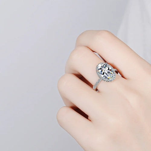 Oval Cut Full Simulated Moissanite Engagement Ring for Women