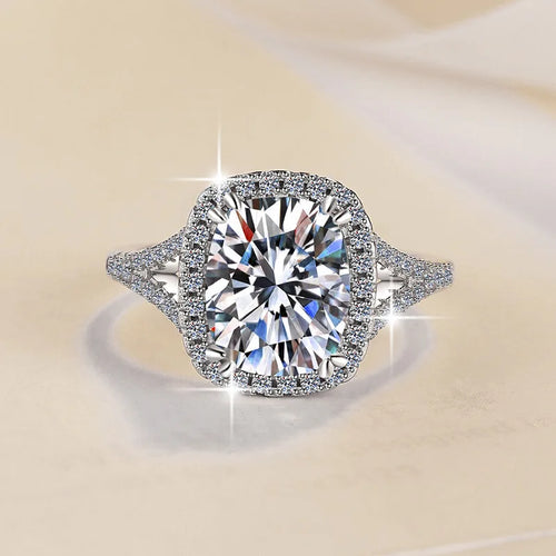 Moissanite 4 Carat PT950 Platinum Cushion-Cut Women's Ring