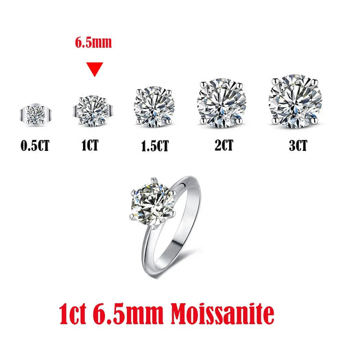Sterling Silver 0.5-3 Carat 8.0mm D Color Moissanite Ring Round For Women