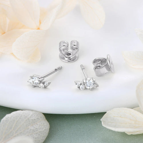 925 Sterling Silver Bling Cluster Stud Earring Delicate Charm round