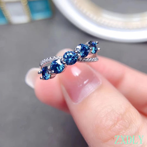 New Design Blue Moissanite Ring For Women Jewelry