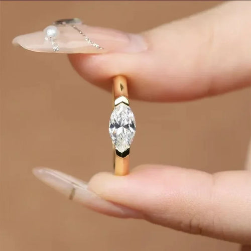 14K Gold Marquise Moissanite Diamond Ring Sterling Silver Party Wedding Band