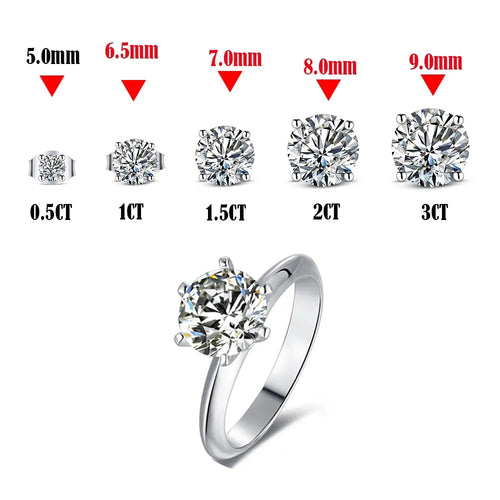 Sterling Silver 0.5-3 Carat 8.0mm D Color Moissanite Ring Round For Women