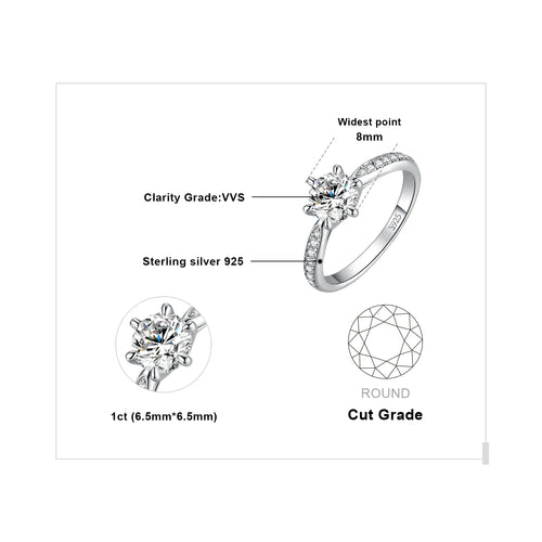 0.5ct 1ct 1.5ct 2ct 3ct Round S925 Sterling Silver Wedding Engagement Ring