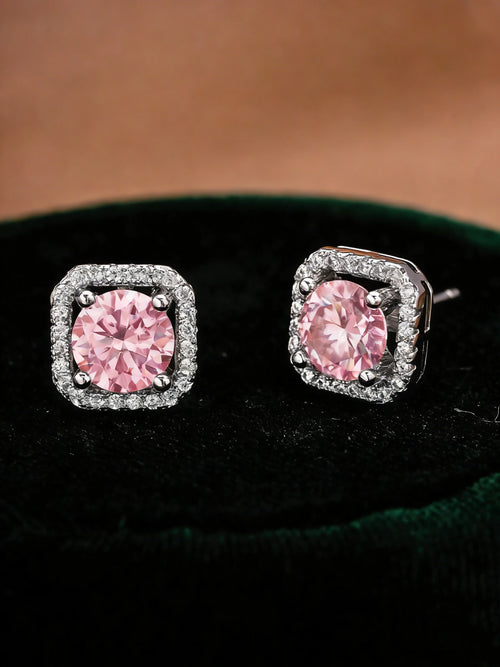 S925 Sterling Silver Moissanite Square Pave Stud Earrings Radiant