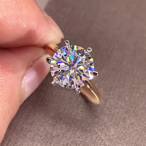 3ct Diamond925 Yellow Gold Moissanite Round Ring Engagement Wedding
