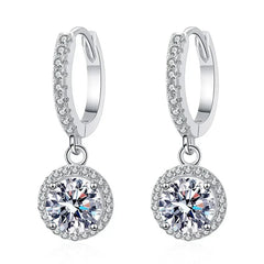 925 Sterling Silver 1 Carat Moissanite Round Earrings for Women Luxury Evening Style