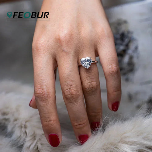 1/2/4CT Heart Cut Moissanite Engagement Ring with Certificate 925 Sterling Silver