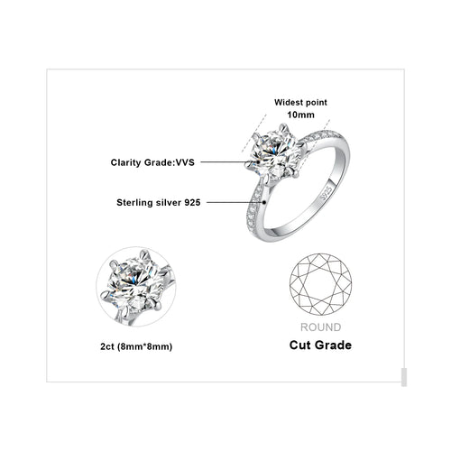 0.5ct 1ct 1.5ct 2ct 3ct Round S925 Sterling Silver Wedding Engagement Ring