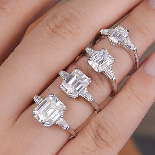 1-4 Carat Emerald Cut Moissanite Rings for Women