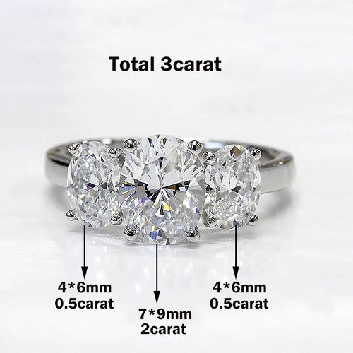 3-Stone Oval Cut Diamond Wedding Ring for Women 925 Silver Fine Jewelry