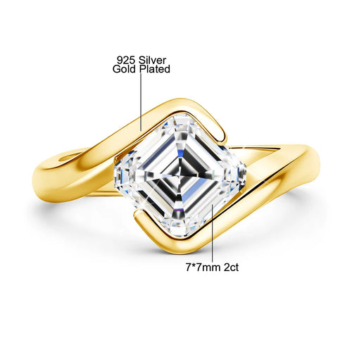 2ct Asscher Cut Moissanite ring 18k Gold plated for Women Asscher Cut