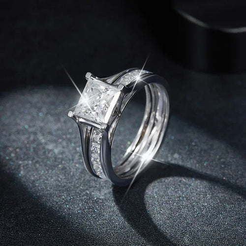 LinkerLove Princess Cut 1.5ct Moissanite Engagement Ring S925 Silver for Women