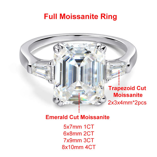1-4 Carat Emerald Cut Moissanite Rings for Women