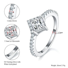 1CT Princess Cut Moissanite Engagement Ring