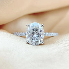 2CT 3CT Color Moissanite oval  Rings for Women Lab Diamond Wedding Promise Band