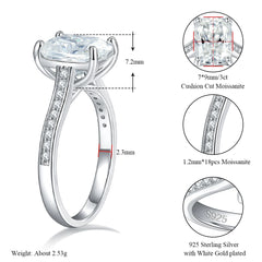 3ct Cushion Cut 925 Sterling Silver Diamond Rings