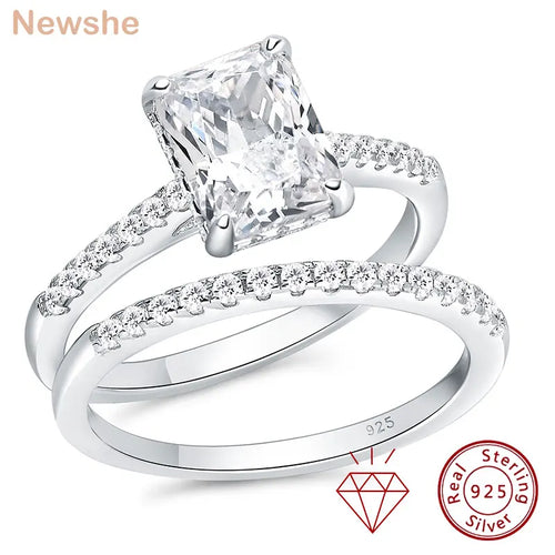 Newshe Moissanite Bridal Rings Set for Women Radiant cut
