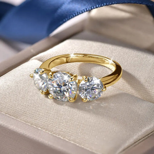 14K Gold Filled Three Stone Wedding Ring Sparkling Jewelry Gift Round cut