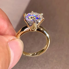 3ct Diamond925 Yellow Gold Moissanite  Round Ring Engagement Wedding