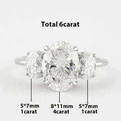 3-Stone Oval Cut Diamond Wedding Ring for Women 925 Silver Fine Jewelry