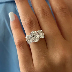 3-Stone Oval Cut Diamond Wedding Ring for Women 925 Silver Fine Jewelry