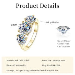 14K Gold Filled Three Stone Wedding Ring Sparkling Jewelry Gift Round cut