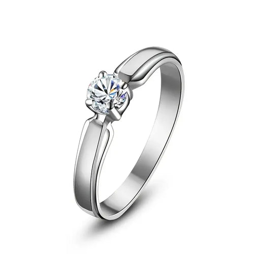 Huitan Single Round Cubic Zircon Rings for Women Engagement Wedding Band