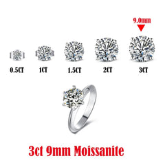 Sterling Silver 0.5-3 Carat 8.0mm D Color Moissanite Ring  Round For Women