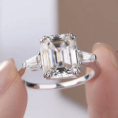 1-4 Carat Emerald Cut Moissanite Rings for Women