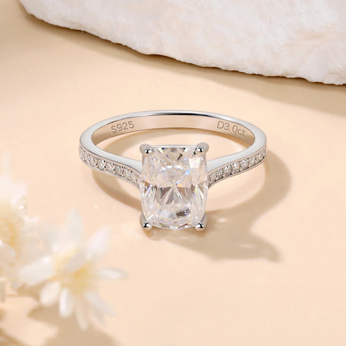 3ct Cushion Cut 925 Sterling Silver Diamond Rings