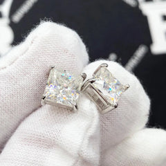 Princess Cut Moissanite VVS D Stud Earrings 925 Sterling Silver